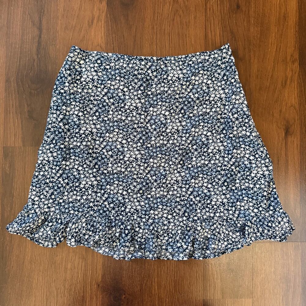 Abercrombie & Fitch Floral Ruffle Mini Skirt Blue Sz S Feminine Garden Dainty